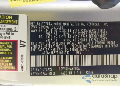 2013 Toyota Venza Xle V6 из США, поврежденный, VIN 4T3BK3BB7DU074312